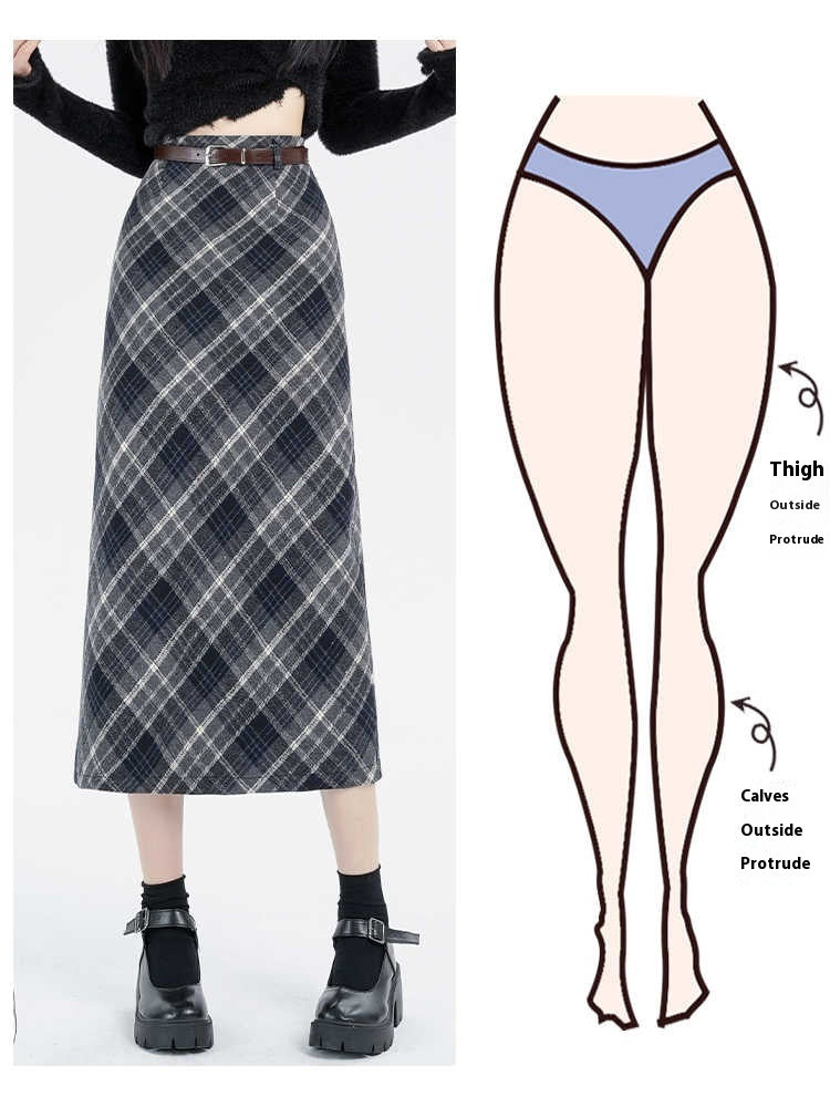 Chic High Waist Wool Blend Plaid A Line Midi Skirt for Women