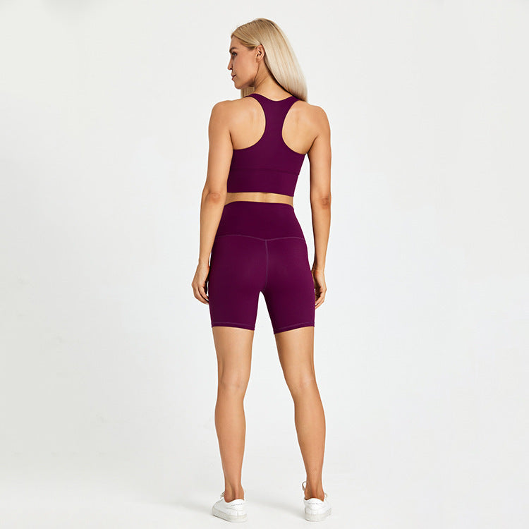 Seamless Racerback Sports Bra and High Waist Biker Shorts Workout Set