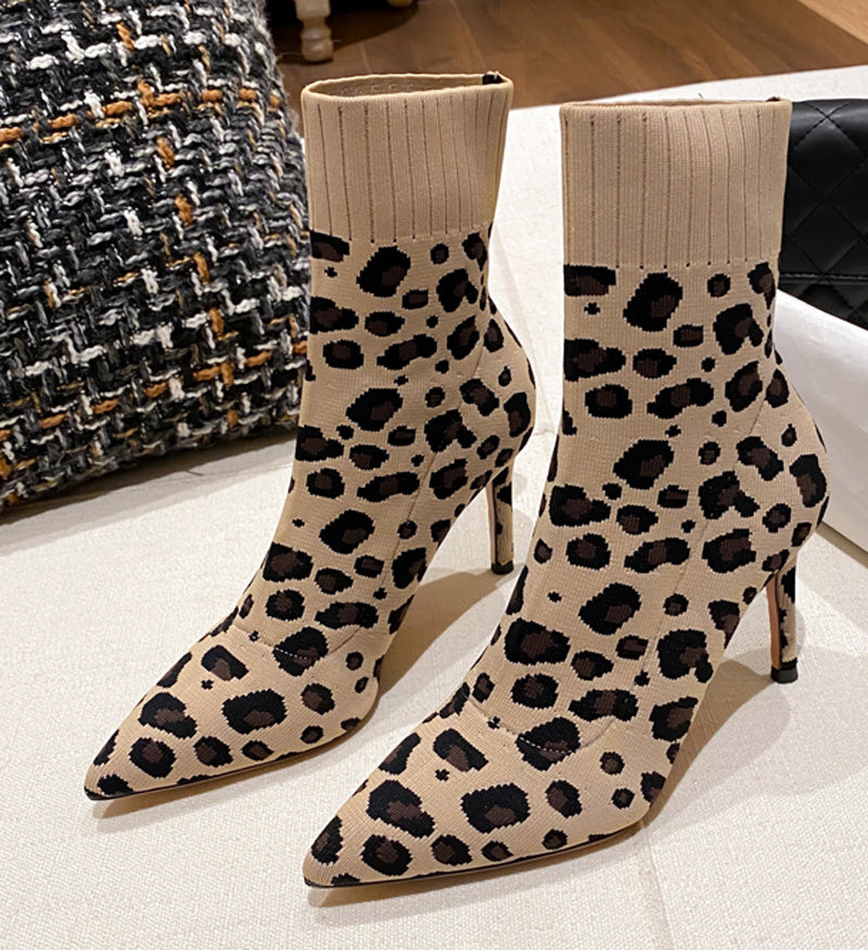 Leopard Print Stiletto Ankle Boots - Chic Pointed Toe
