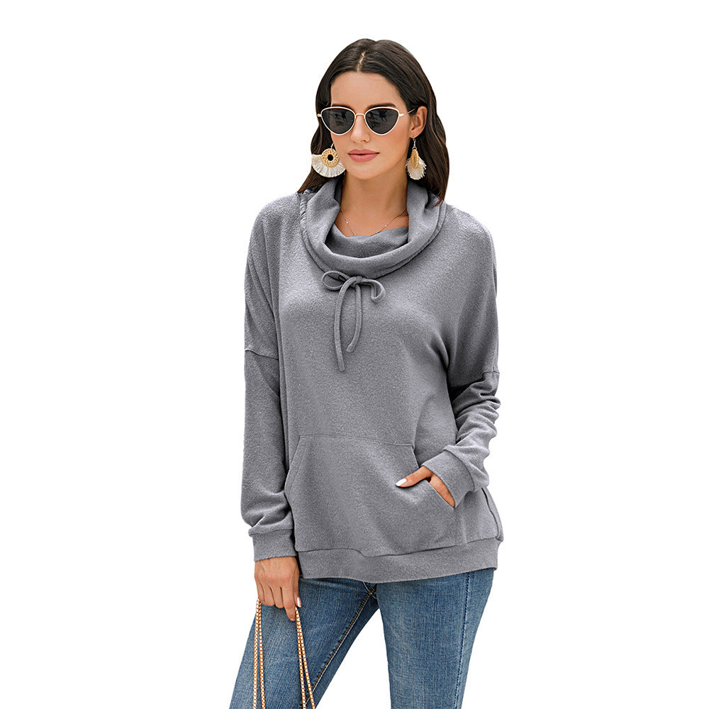 Comfortable Loose Fit Cowl Neck Long Sleeve Pullover Sweater with Front Pocket