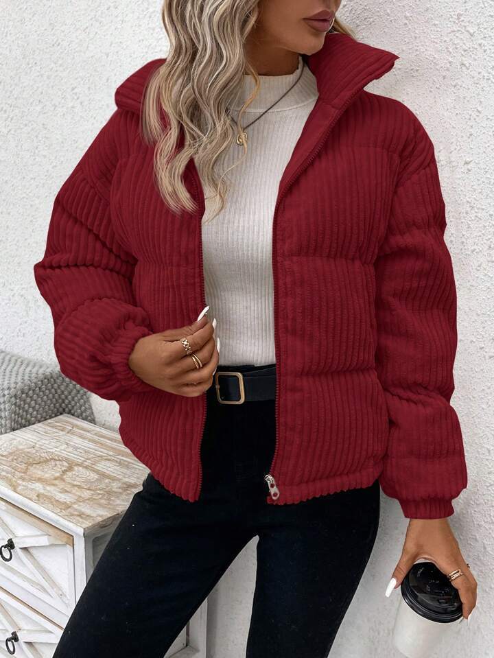 Cozy Thickened Corduroy Cotton Puffer Jacket for Winter Style