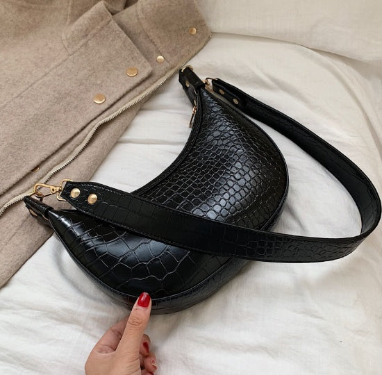 Retro Crocodile Texture PU Leather Baguette Crossbody Bag for Women