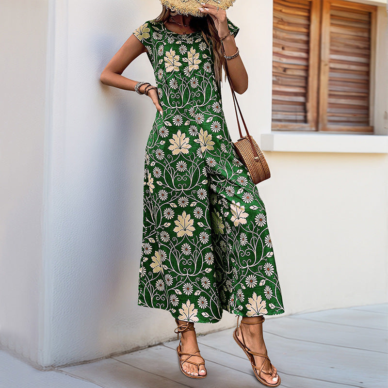 Bohemian Floral Print Wide Leg Jumpsuit