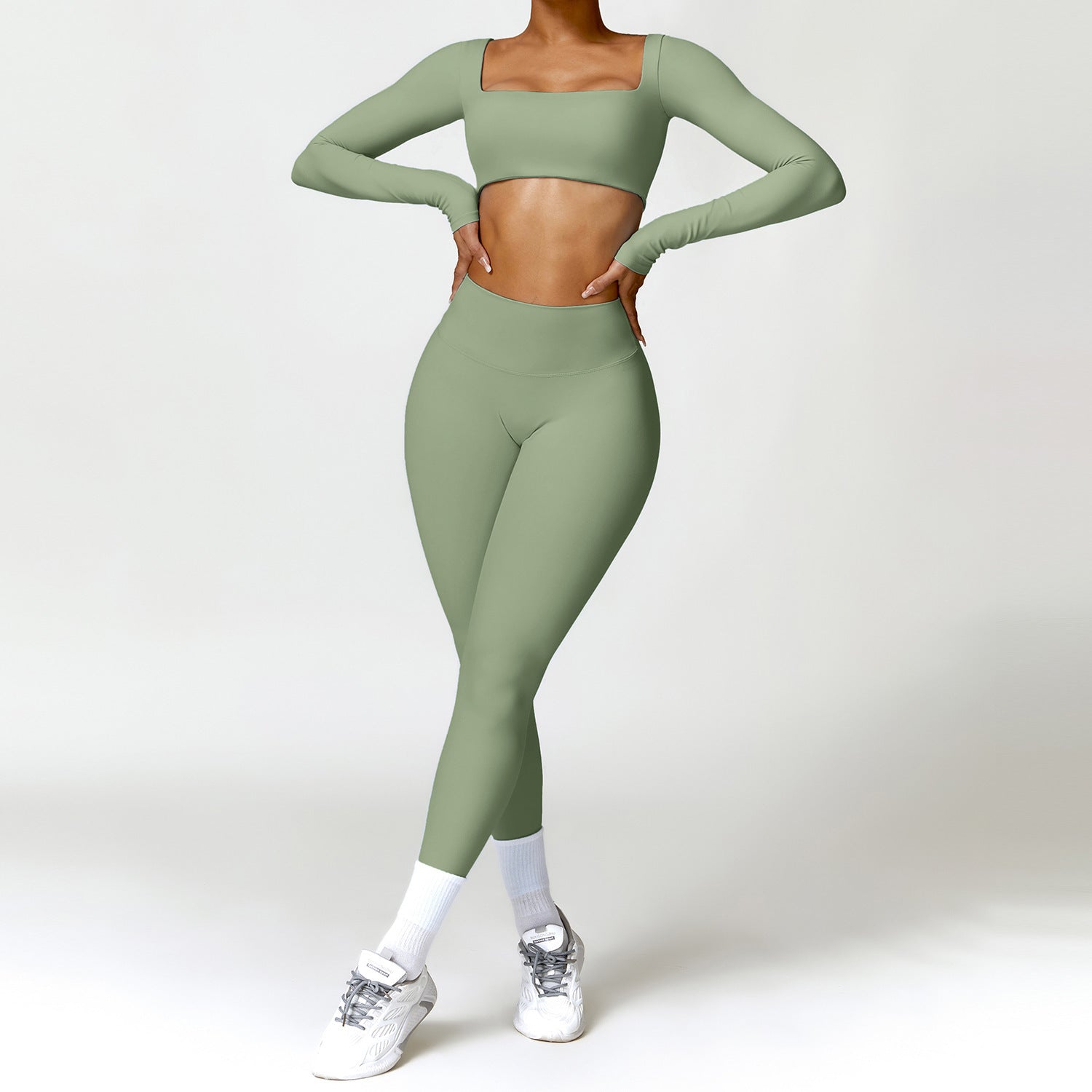 Excellent Quality Nude Feel Long Sleeve Crop Top and High Waist Leggings Activewear Set