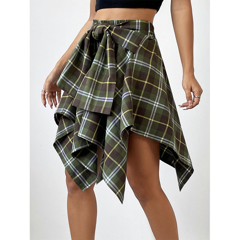 High Waist Irregular Hem Plaid Mini Skirt Trendy Asymmetrical Design