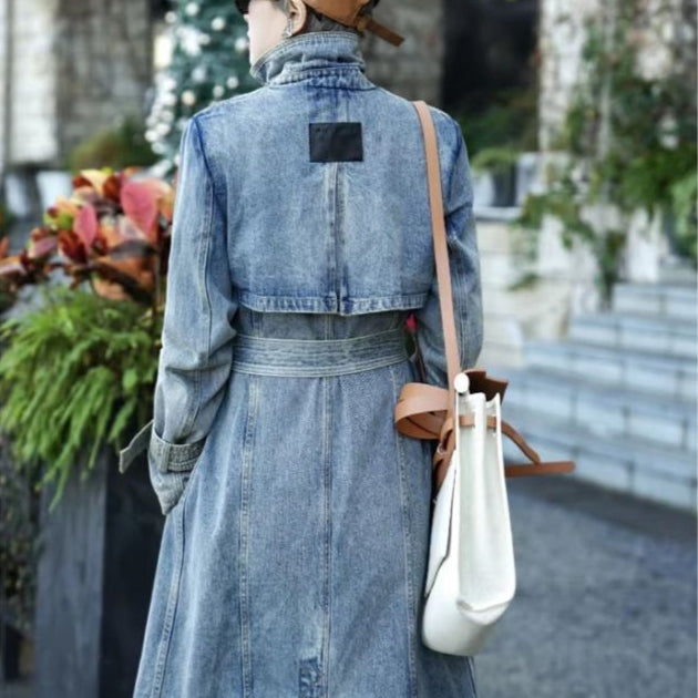 Retro Belted Denim Trench Coat