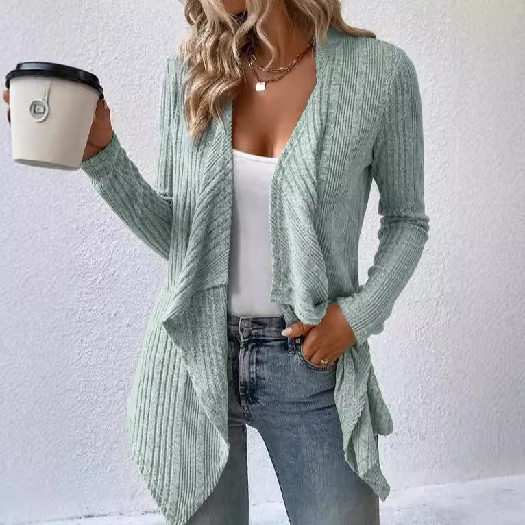Cozy Ribbed Knit Long Sleeve Open Front Cardigan for Effortless Layering Style