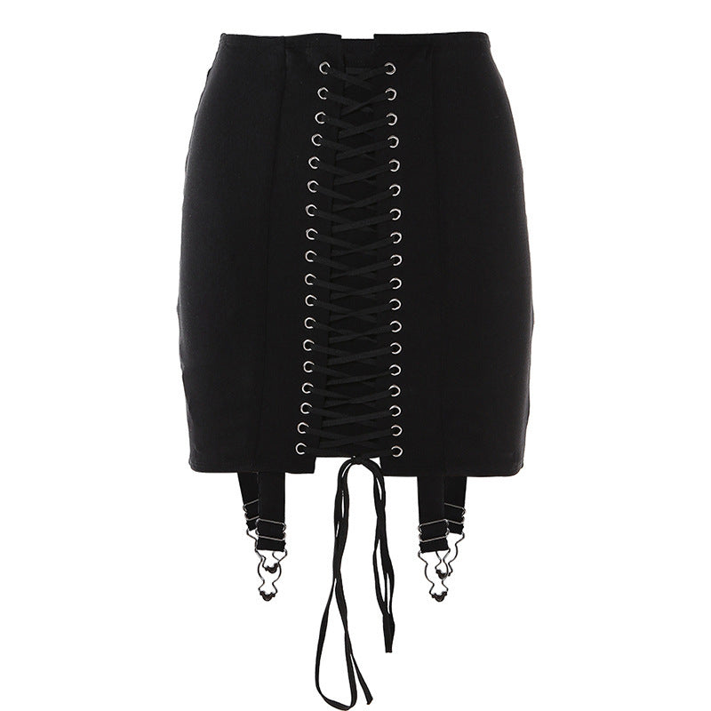 Chic High Waist Lace Up Garter Detail Mini Skirt for a Daring Look
