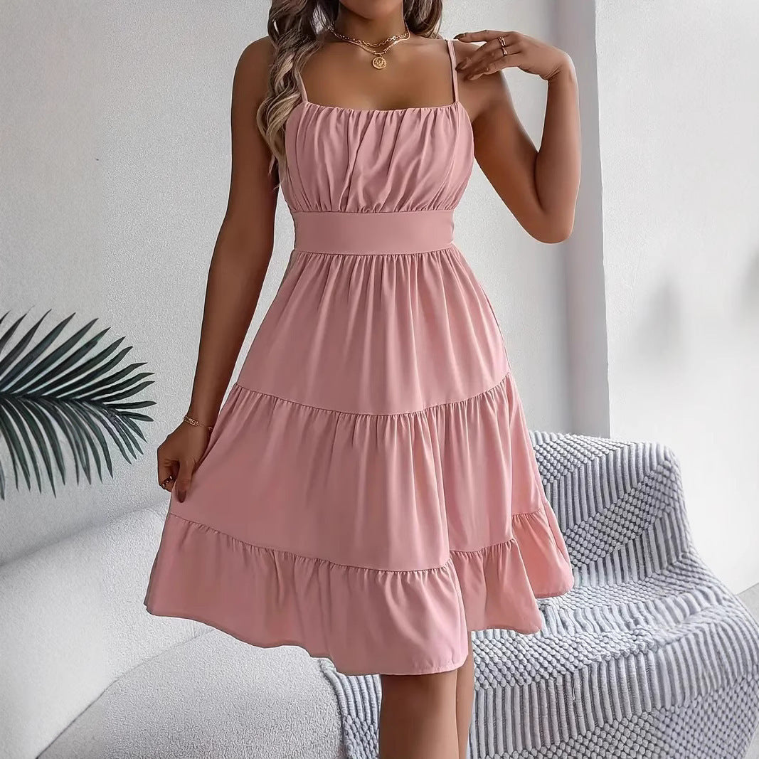 Chic Smocked Tiered A-Line Midi Dress - Casual Sleeveless Style