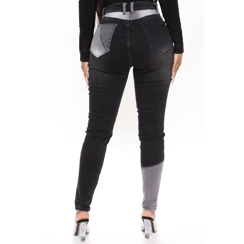 Trendy Patchwork High-Waist Skinny Jeans