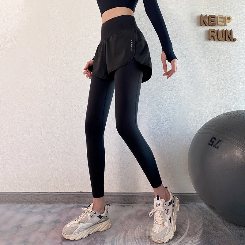 High Waist Butt Lifting Stretch Fitness Leggings with Skirt Overlay