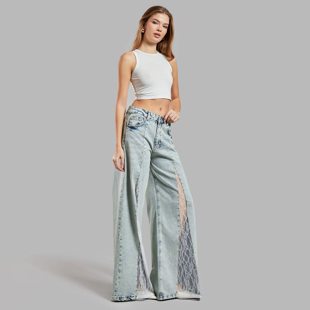 Women's Lace Detail Bootcut Jeans - Street Style Denim