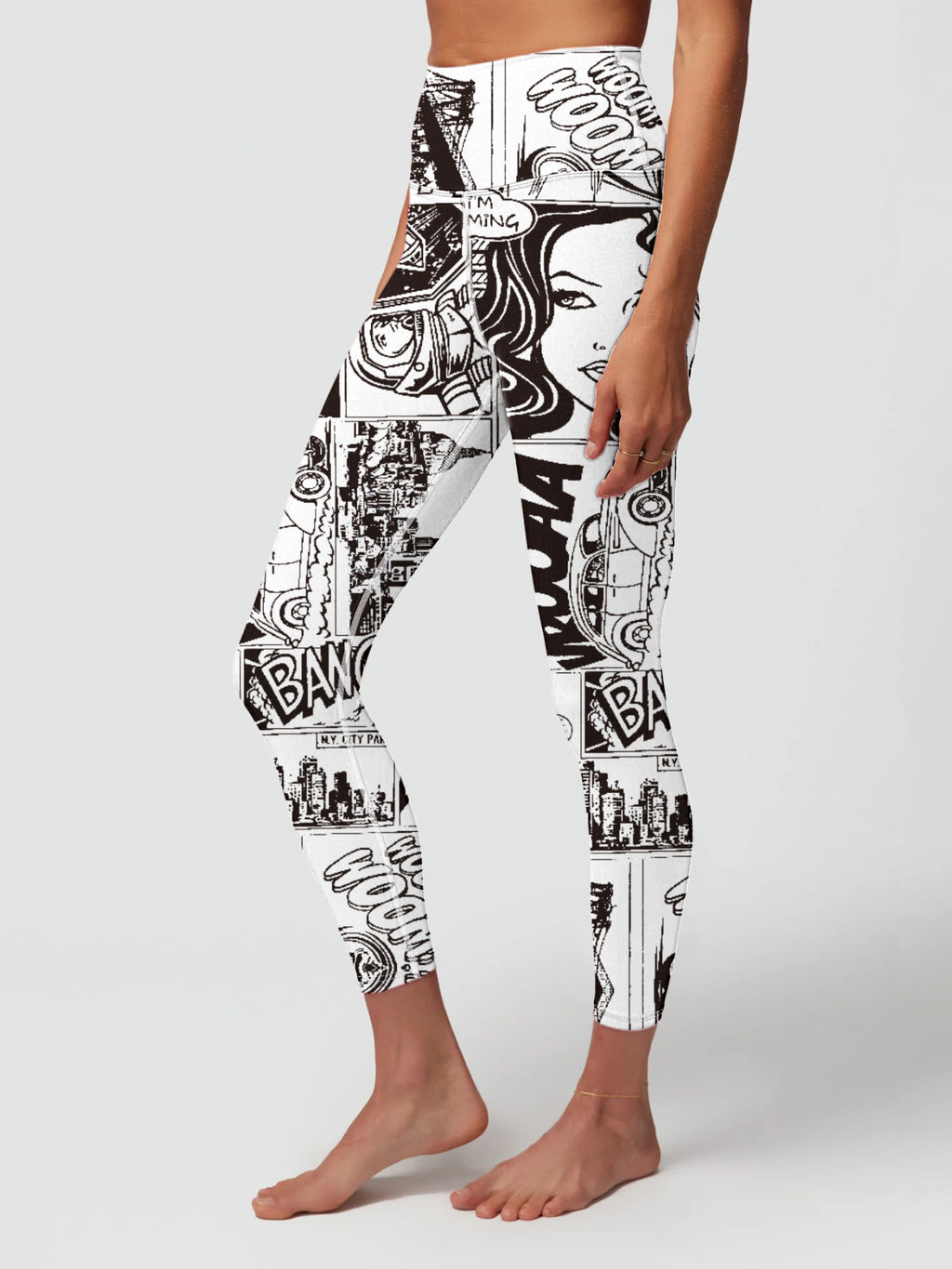 Bold Graphic Comic Strip Print High Waist Fitness Yoga Leggings