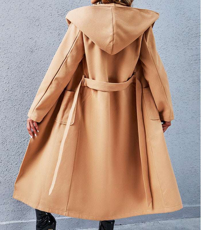 Chic Women's Mid-Length Hooded Coat - Everyday Outerwear Style