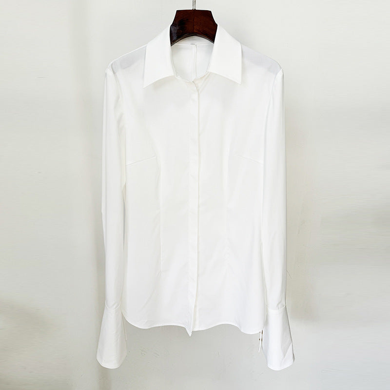 Crisp White Cotton Long Sleeve Button Down Blouse for Effortless Style