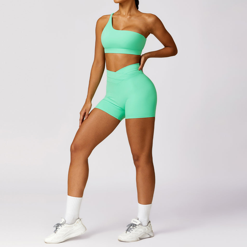 Comfortable Quick Drying One Shoulder Sports Bra and High Waist Yoga Leggings Set