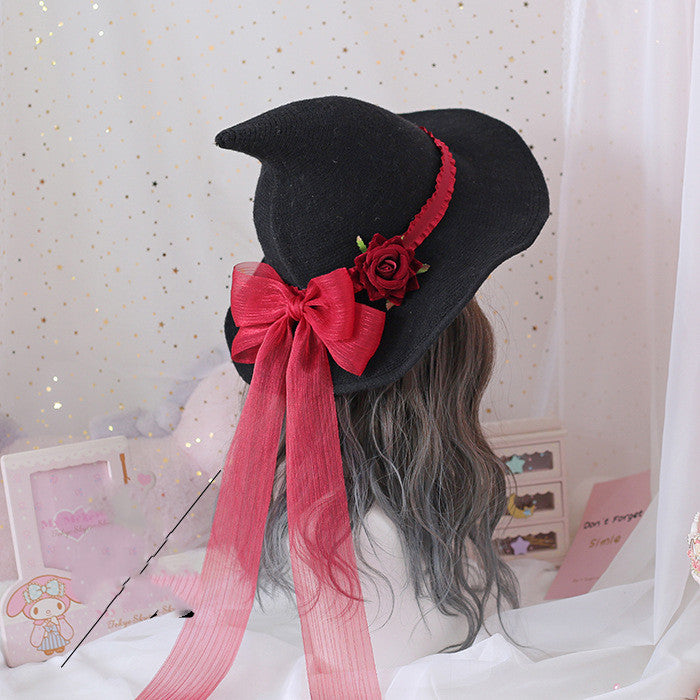 Gothic Witch Hat with Rose & Bow