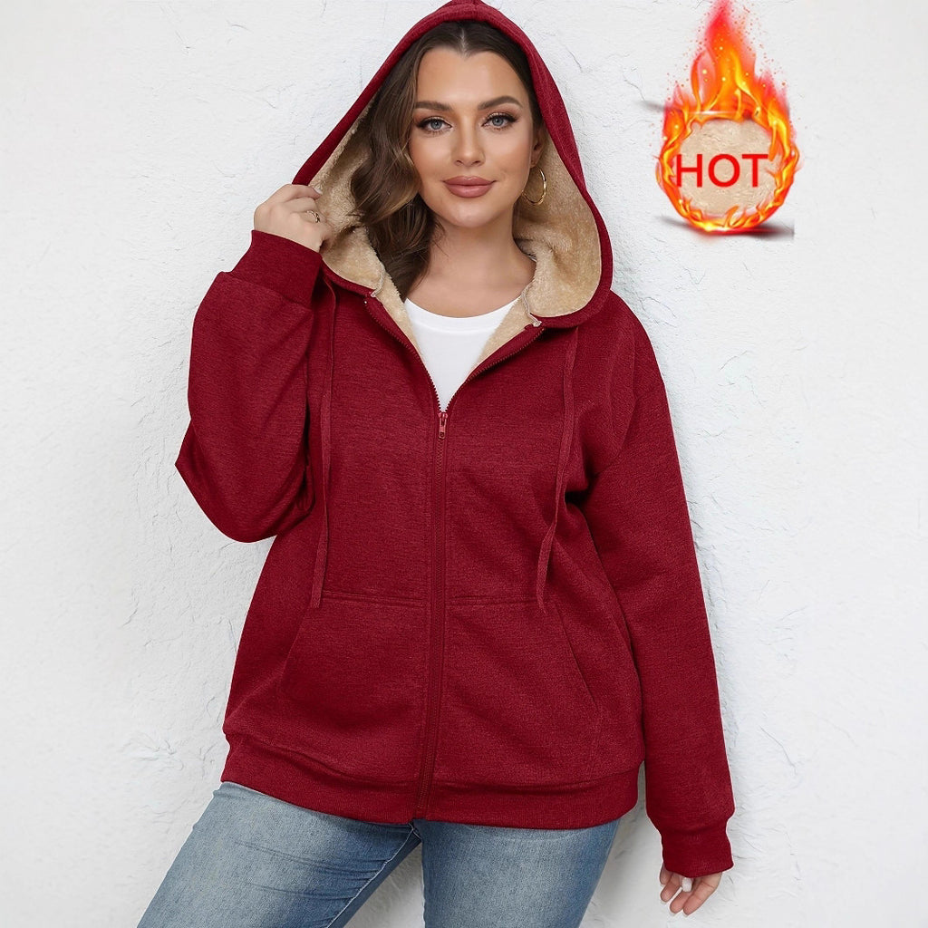 Cozy Plush Lined Full Zip Hoodie Jacket with Warm Sherpa Interior