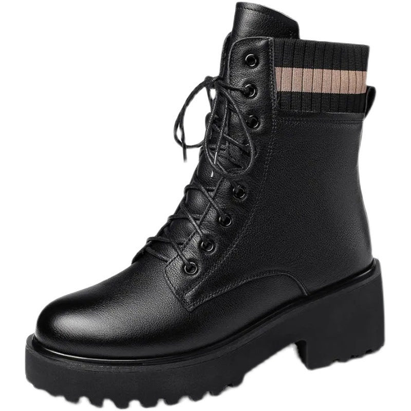 Aria Knit-Cuff Platform Combat Boots
