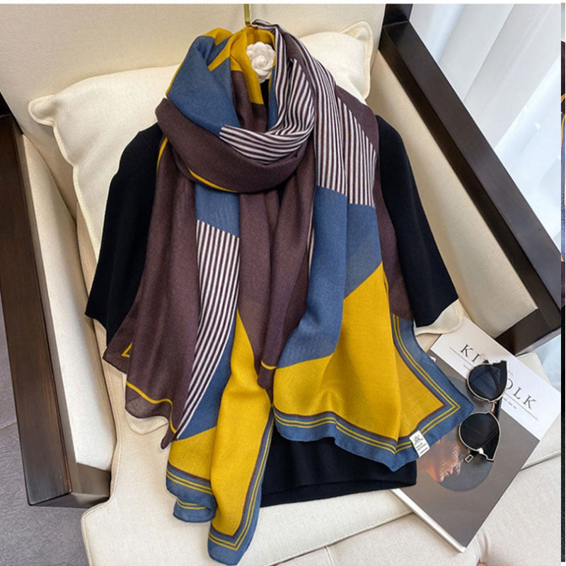 Geometric Print Tencel Cotton Scarf