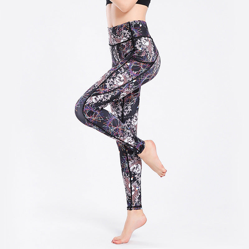 High Waisted Floral Patterned Performance Yoga Leggings with Moisture Wicking Fabric