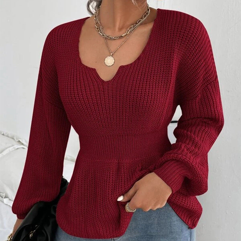 Chic Ruffle Detail Knit Sweater with Fitted Peplum Waist