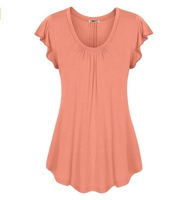 Women's Casual Cotton Tunic Top with Flutter Sleeves - Plus Size Available