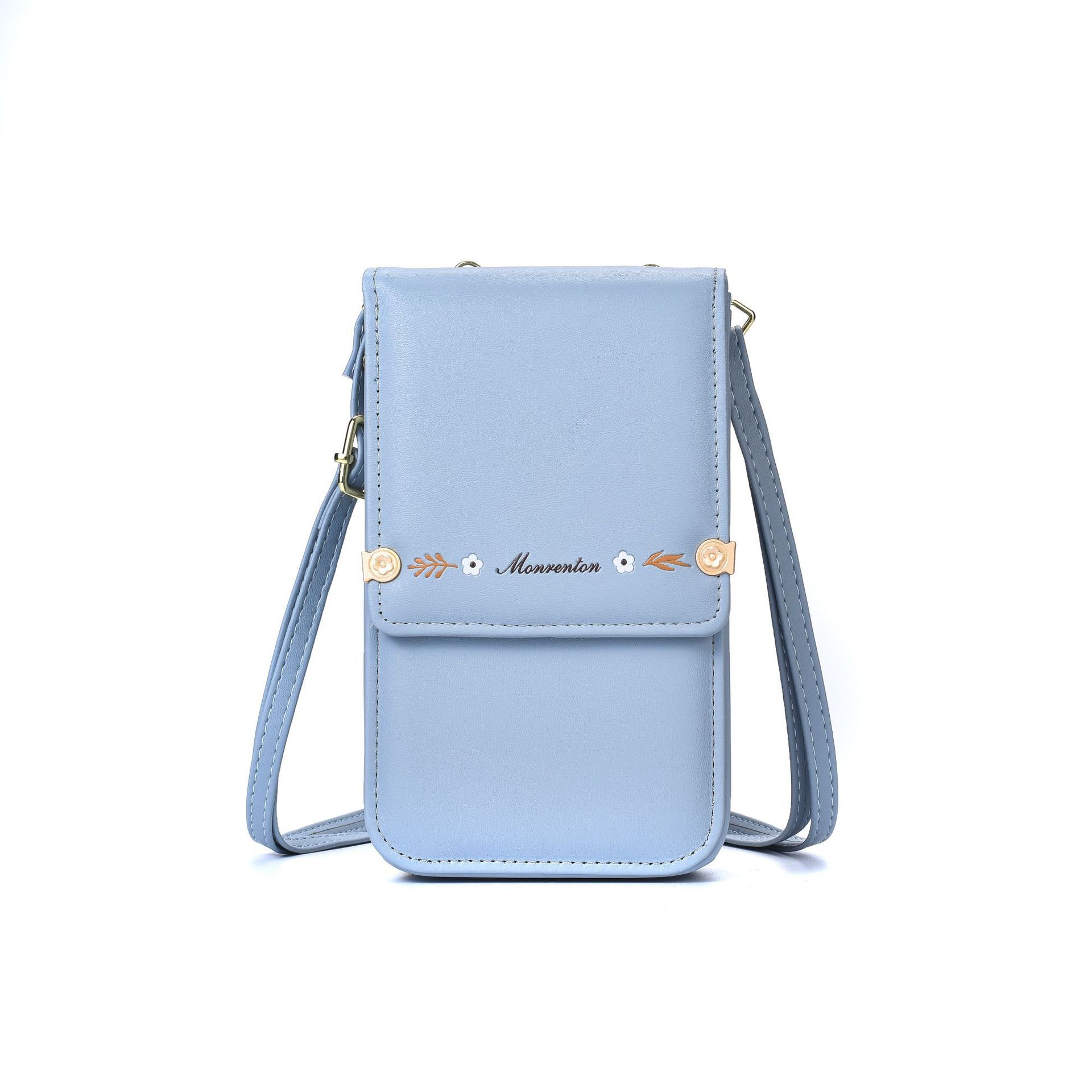 Embroidered PU Leather Mobile Phone Crossbody Bag for Women - Wallet
