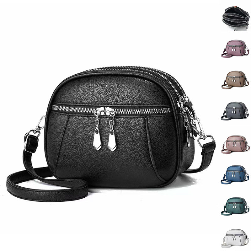 Stylish Solid Color Round Crossbody Bag for Women - Multi-Pocket Design