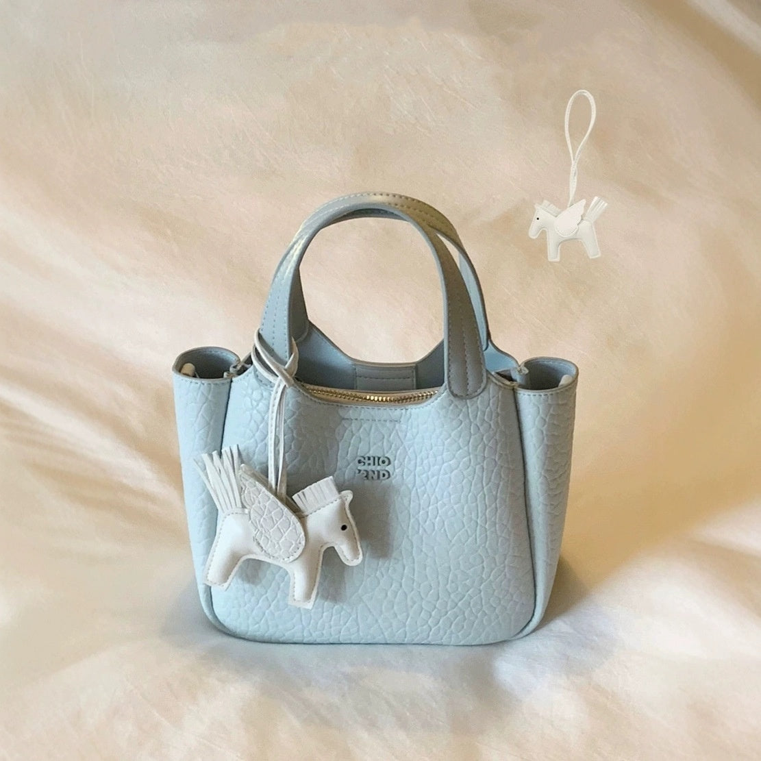 Chic Light Blue Mini Tote Bag with Shoulder Strap