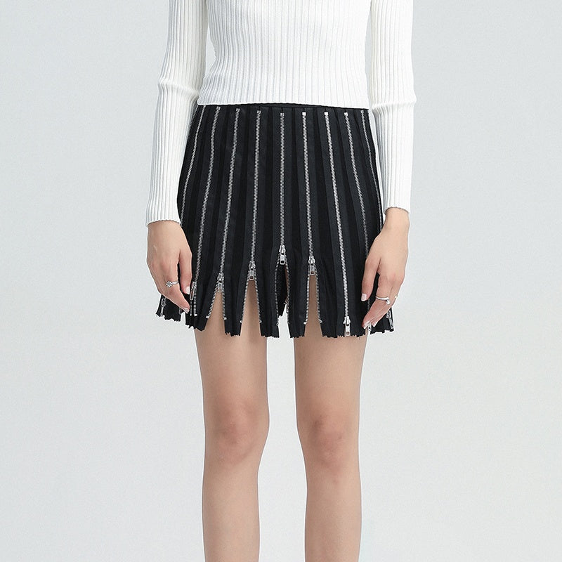 Fashion Forward Zipper Detail Pleated A-Line Mini Skirt