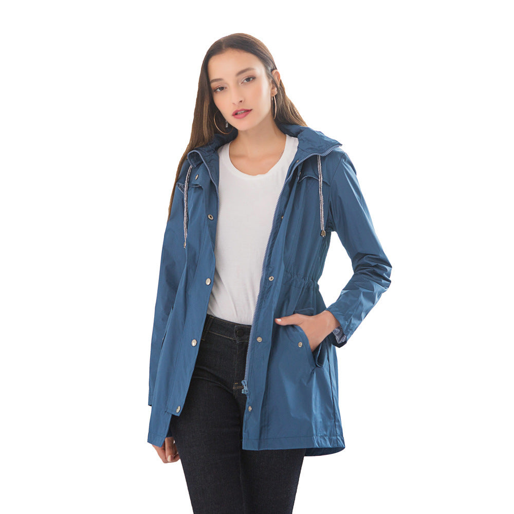 Women's Lightweight Hooded Trench Coat - Stylish & Water-Resistant