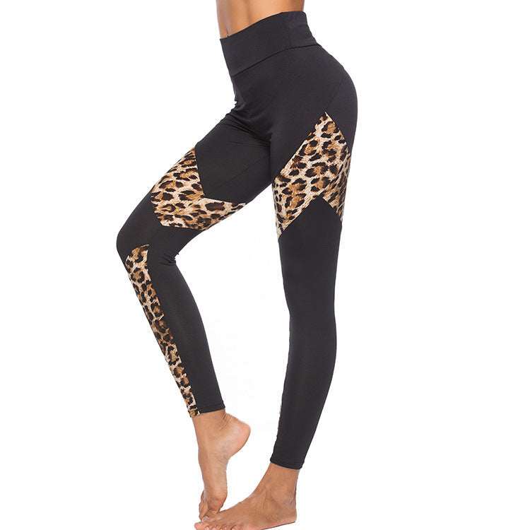 High Waisted Body Sculpting Fitness Leggings with Stylish Leopard Print Panels
