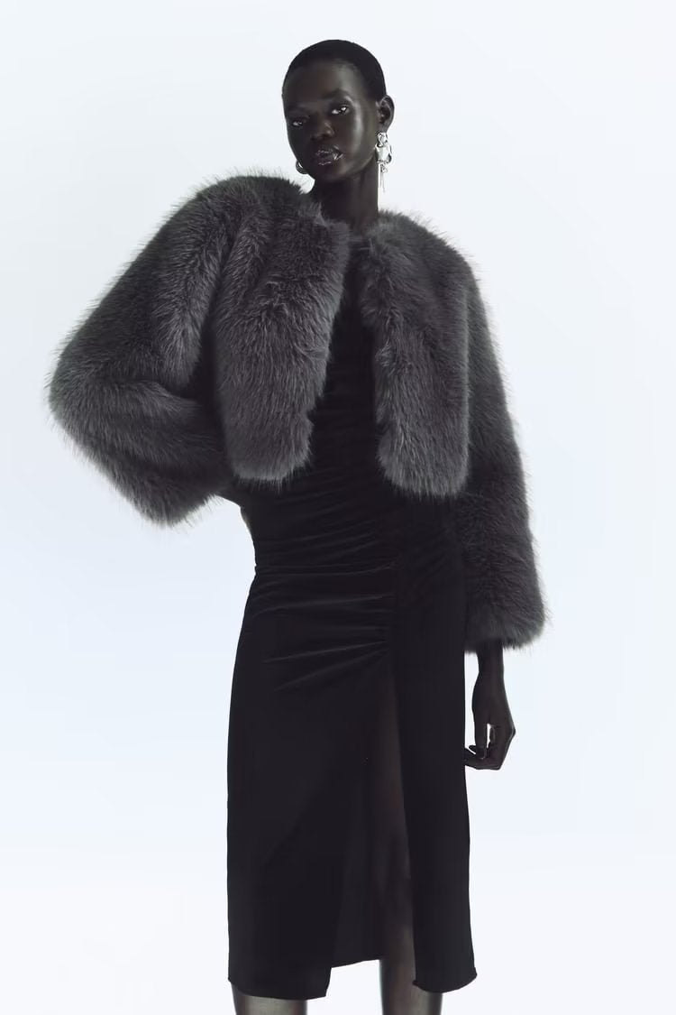 Chic Faux Fur O Neck Cropped Jacket Stylish Warm Outerwear