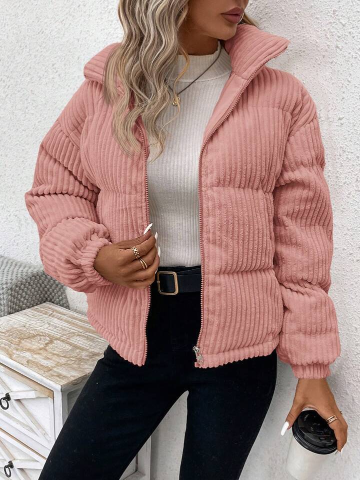 Cozy Thickened Corduroy Cotton Puffer Jacket for Winter Style