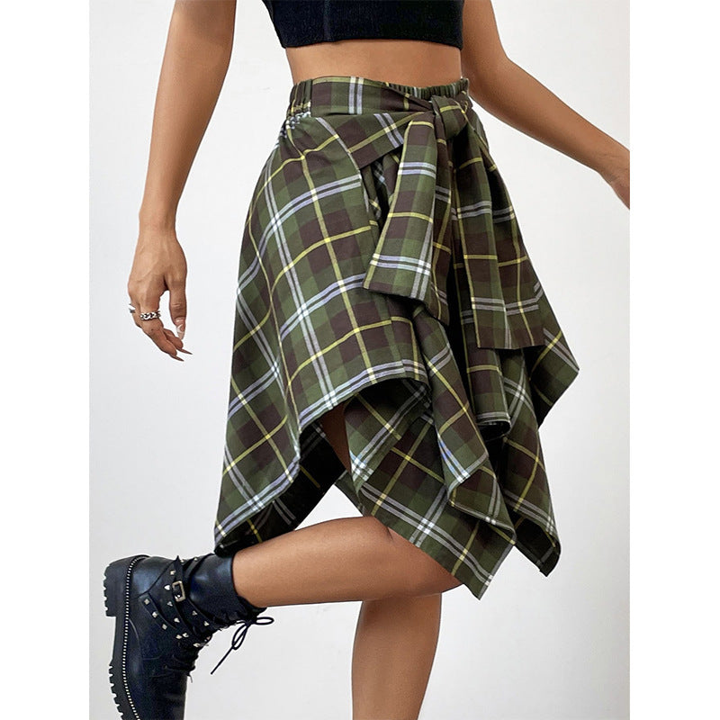 High Waist Irregular Hem Plaid Mini Skirt Trendy Asymmetrical Design