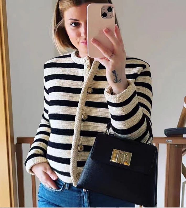 Elegant Striped Knitted Cardigan Sweater for Everyday Chic