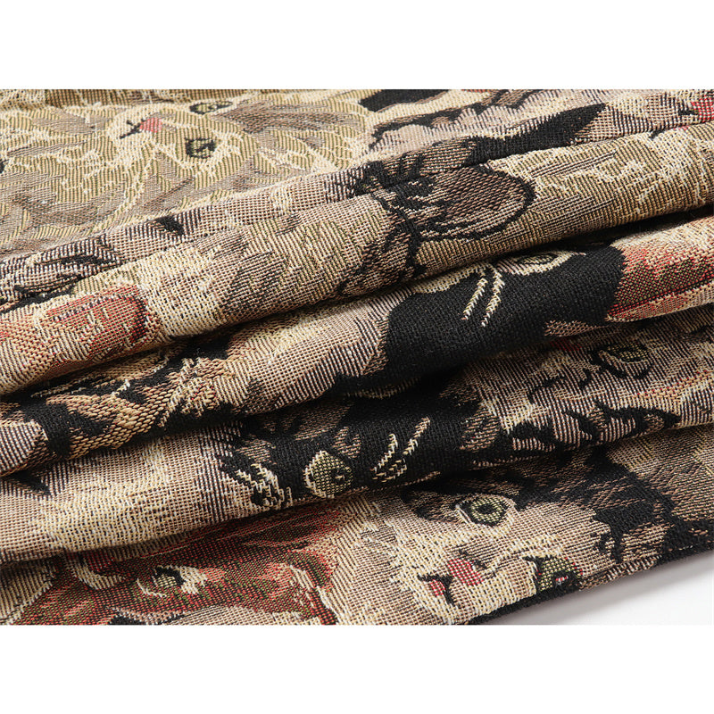 Chic High-Waisted A-Line Mini Skirt with Adorable Cat Tapestry Pattern