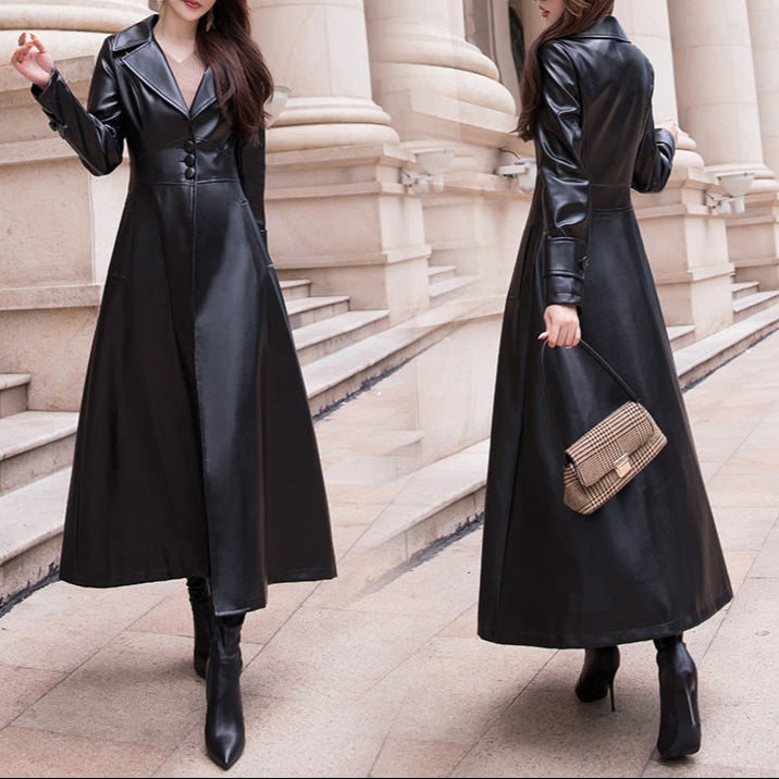 Noir Faux Leather Trench Coat