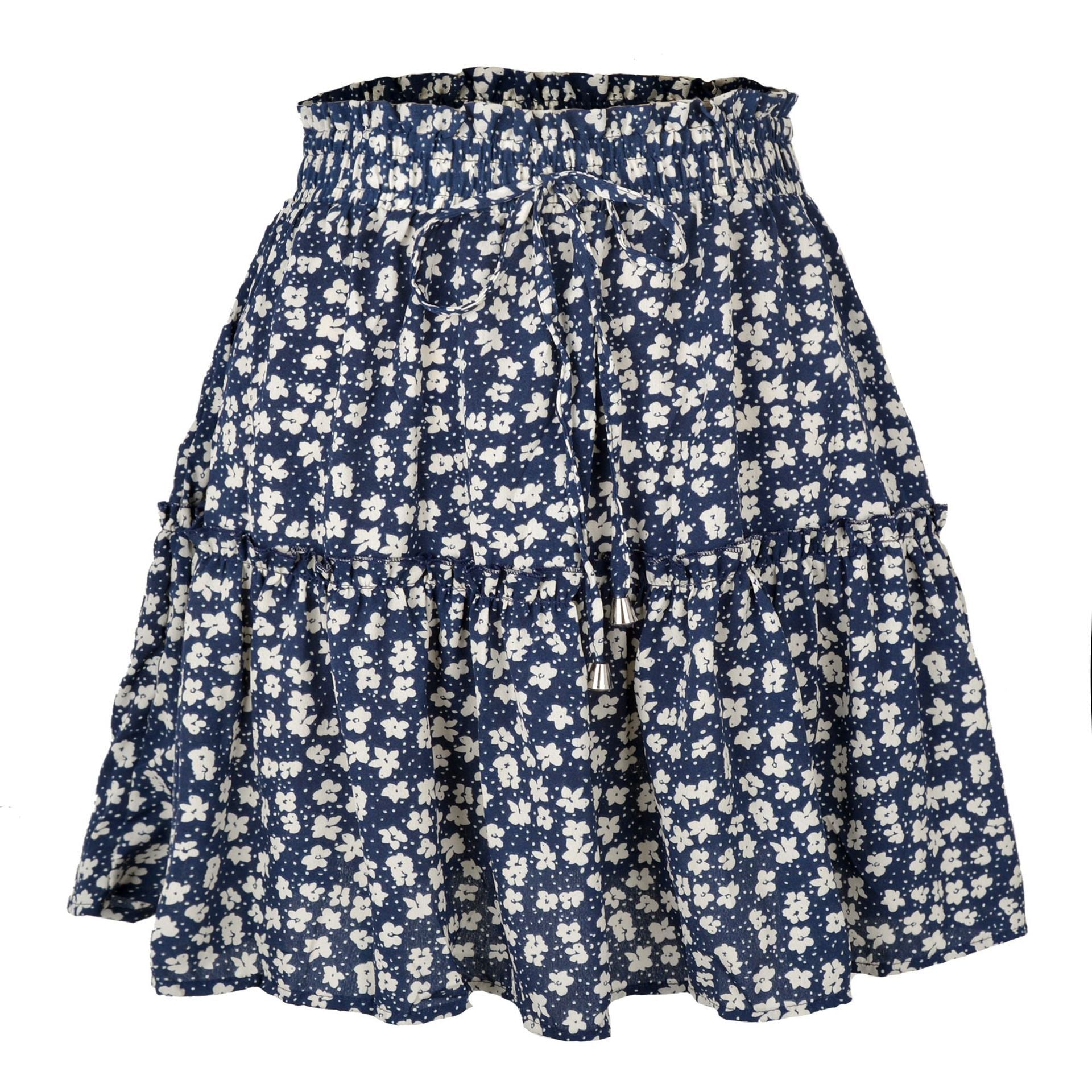 High Waist Floral Print Ruffle Hem A-Line Mini Skirt for Summer