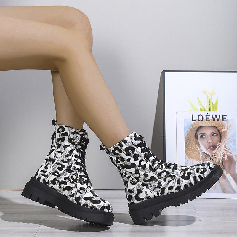 Zola Leopard Print Platform Combat Boots