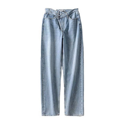 Retro Asymmetric Waist Straight Leg Jeans - Modern Street Style Denim
