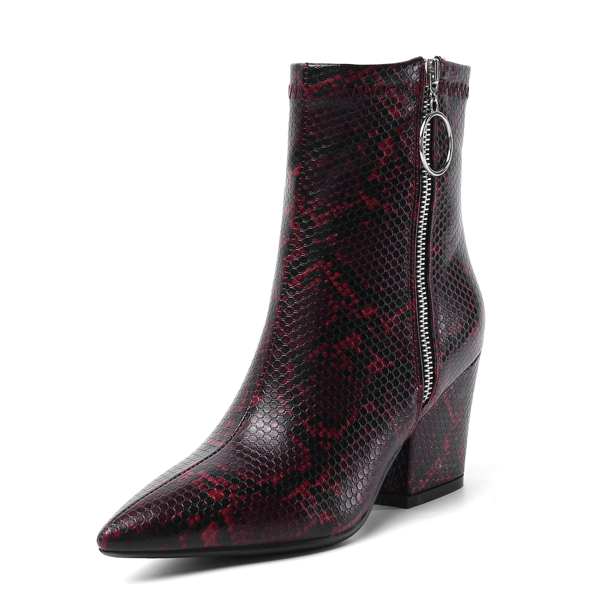 Chic Serpentine Print Ankle Boots