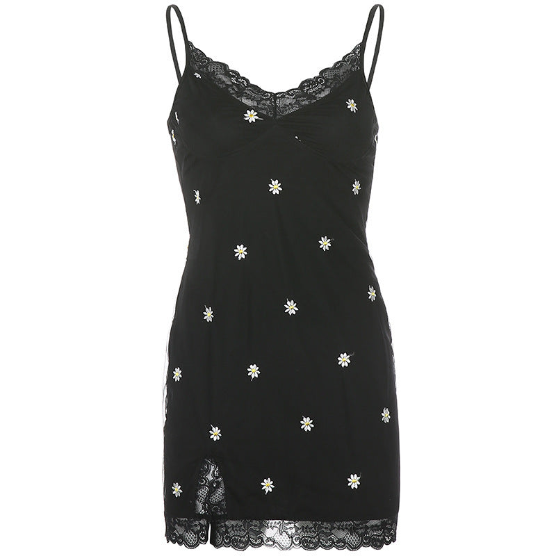 Elegant Floral Lace Slim-Fit Slip Mini Dress for Women