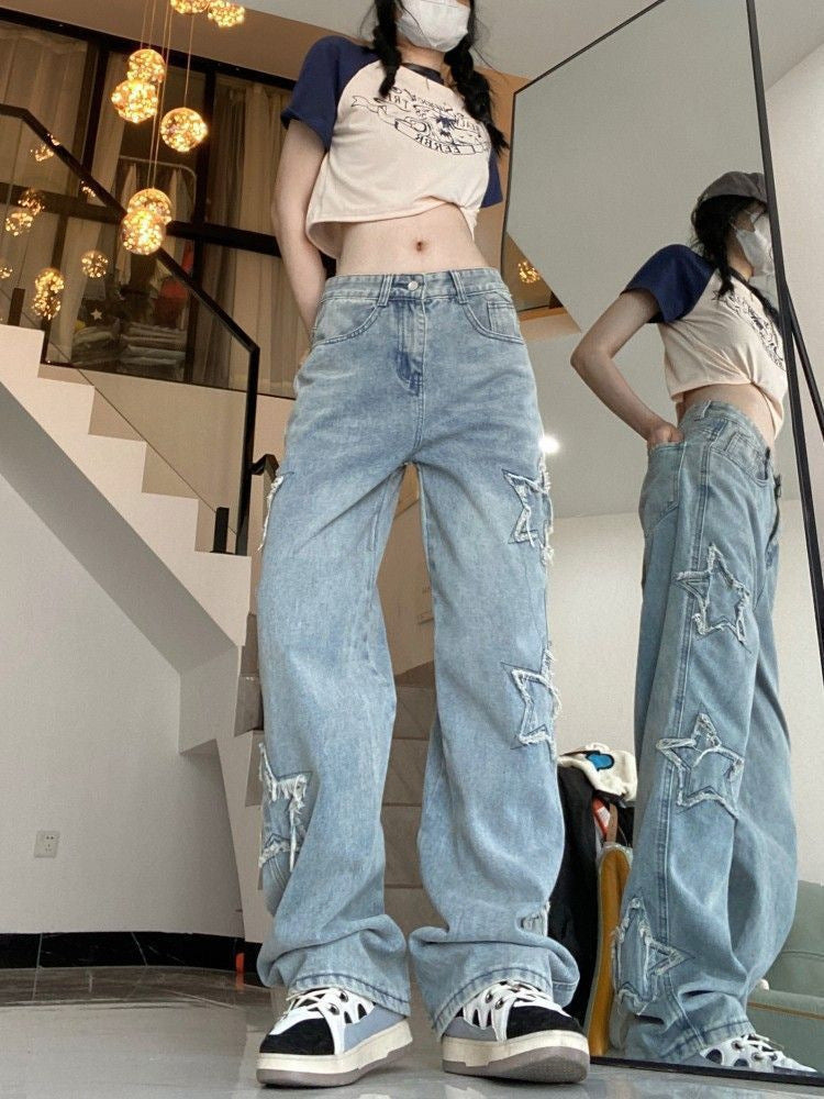 Star Distressed Baggy Denim Jeans