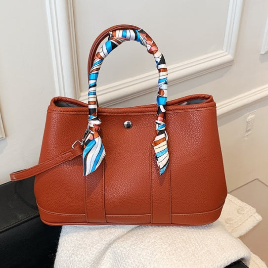 Stylish PU Leather Scarf Tote Bag - Versatile Shoulder & Crossbody Handbag