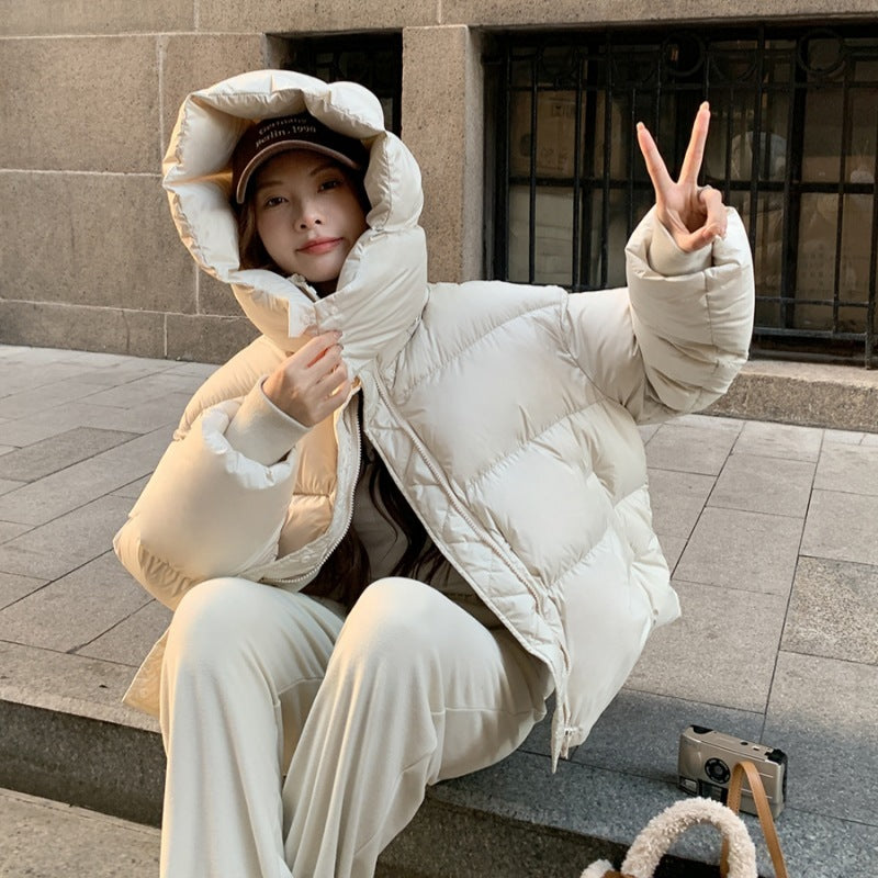 Chic Everyday Hooded Puffer Jacket Warm Loose Fit Outerwear
