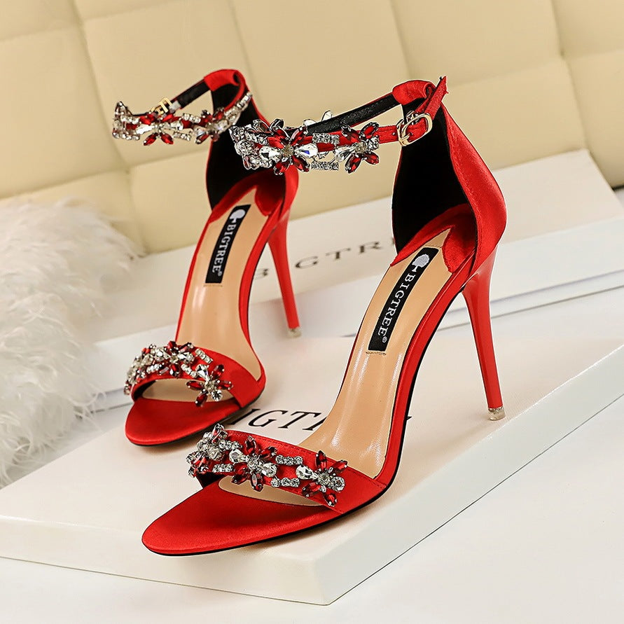 Elegant Rhinestone Satin Stiletto Heels - Women's Party & Evening Shoes