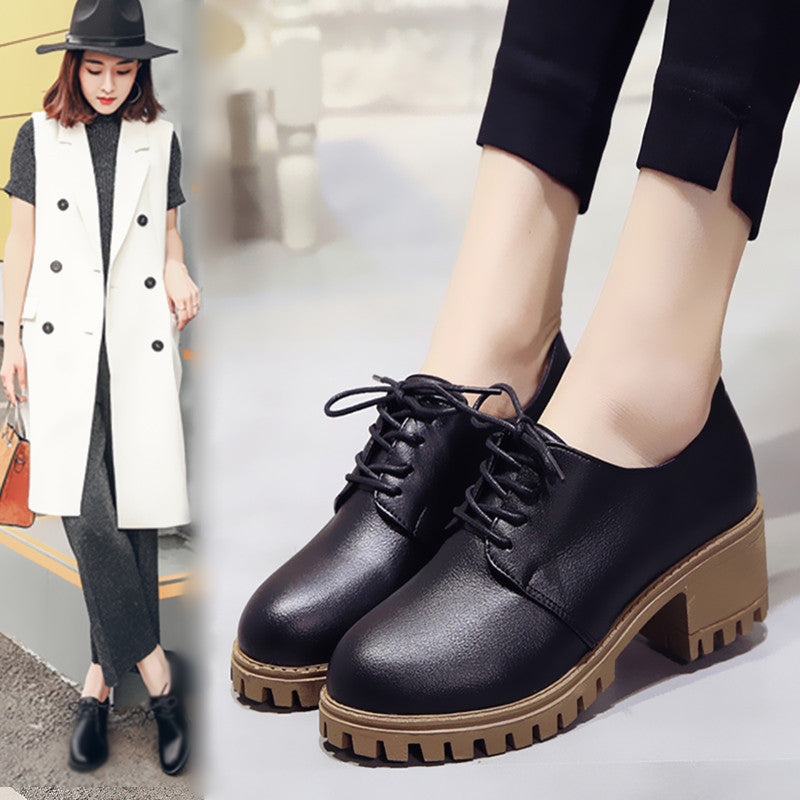 Stylish Women's Chunky Lace-Up Oxford Shoes with Block Heel