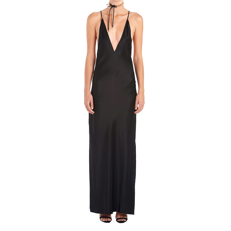 Chic Backless Halter Satin Midi Dress for Evening & Events